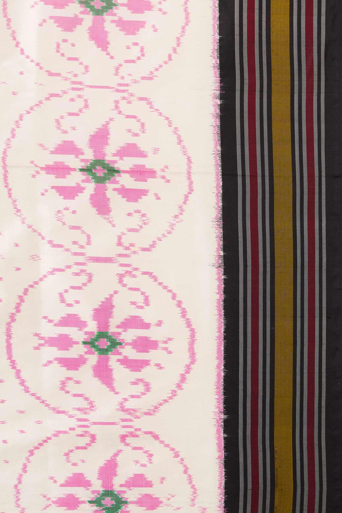 Border image of Off White Dual Tone Double Ikat Saree with Ikat Print on the body and Thread Border