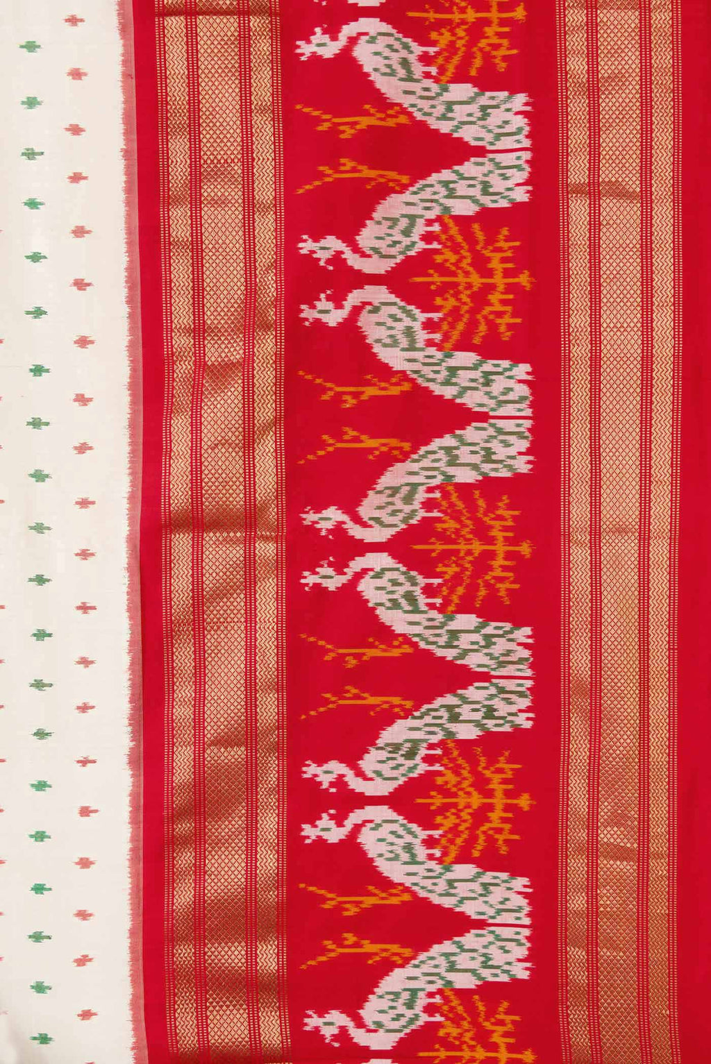 Border image of Off White Dual Tone Double Ikat Saree with Ikat Print on the body and Ikat Border