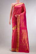 Pure Silk Pure Zari Pink Dual Tone Kanjivaram Saree with Zari Brocade on the body and Zari Border.  displayed on a mannequin