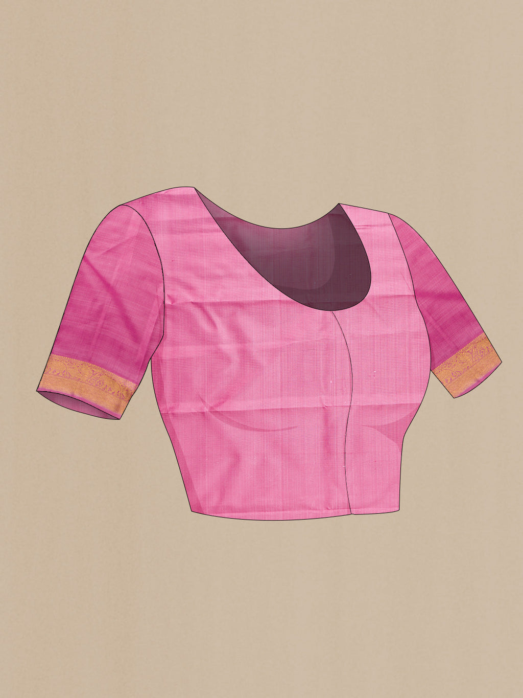 Close up image of the blouse of Pure Silk Pure Zari Rose pink Dual Tone Kanchipuram Saree with Checked design on the body and Zari Border
