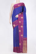 Royal Blue Dual Tone Kanchipuram Silk Saree with Checked design on the body and Zari Border displayed on a mannequin