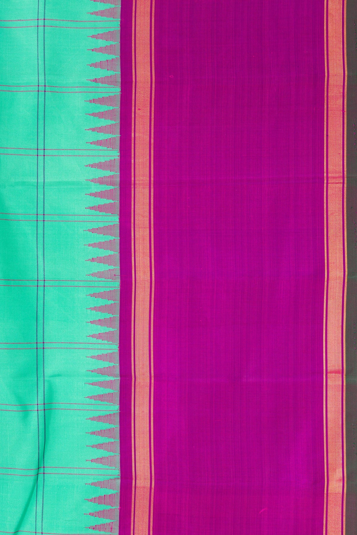 Border image of Pure Silk Pure Zari Sea Green Dual Tone Kanjivaram Saree with Checked design on the body and Zari And Thread Border. 