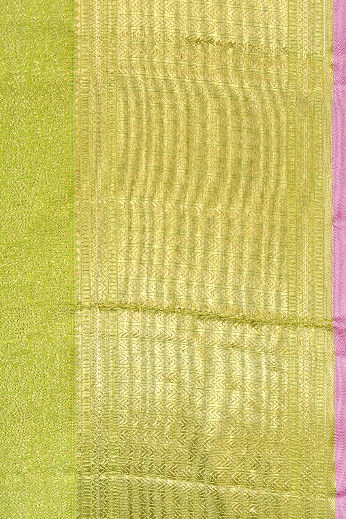 Border image of Pure Silk Pure Zari Light Green Dual Tone Kanjivaram Saree with Zari Brocade on the body and Zari Border. 