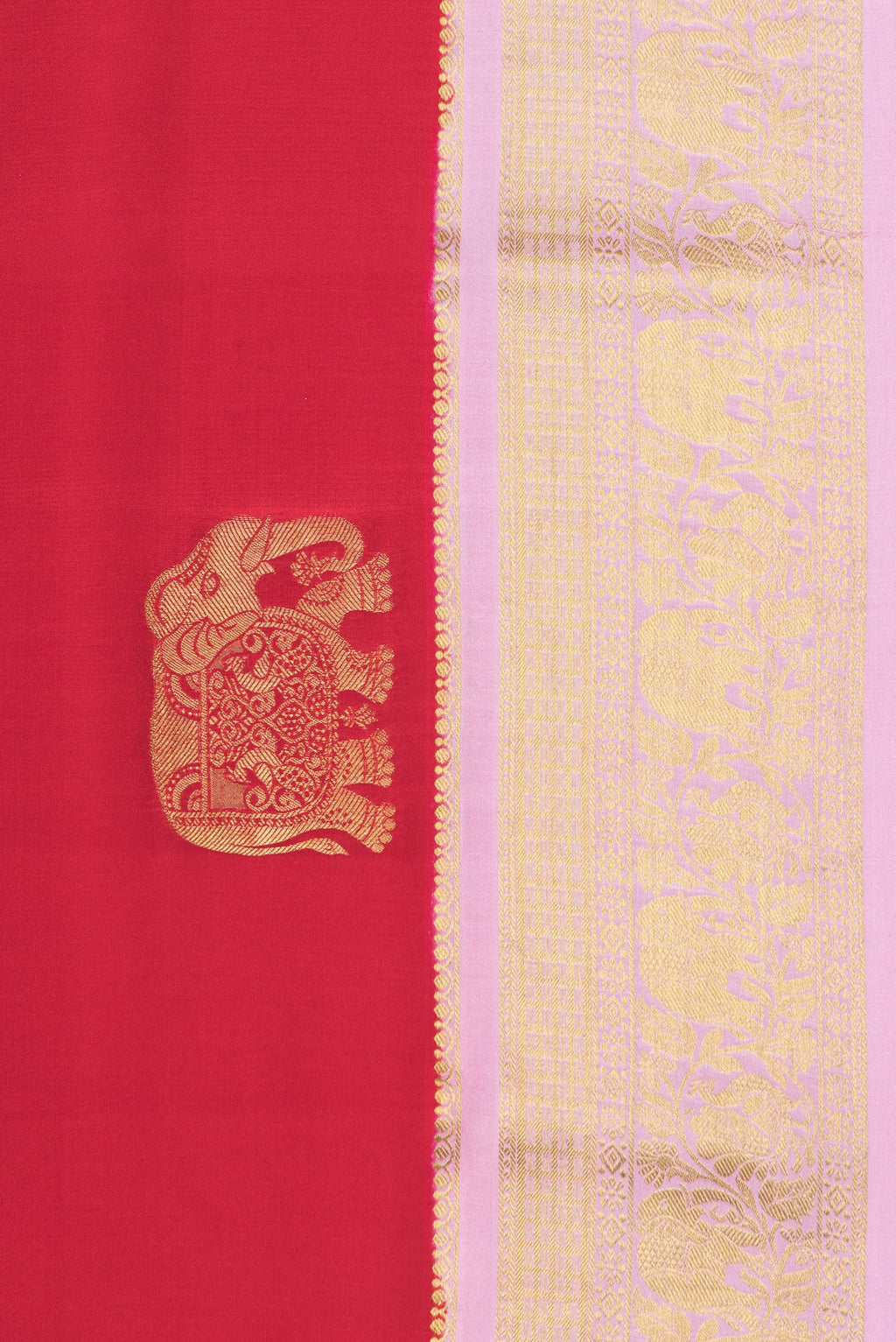Border image of Red Dual Tone Mysore Silk Saree with Zari Butta on the body and Zari Border. 