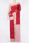 Red Dual Tone Mysore Silk Saree with Zari Butta on the body and Zari Border.  displayed on a mannequin