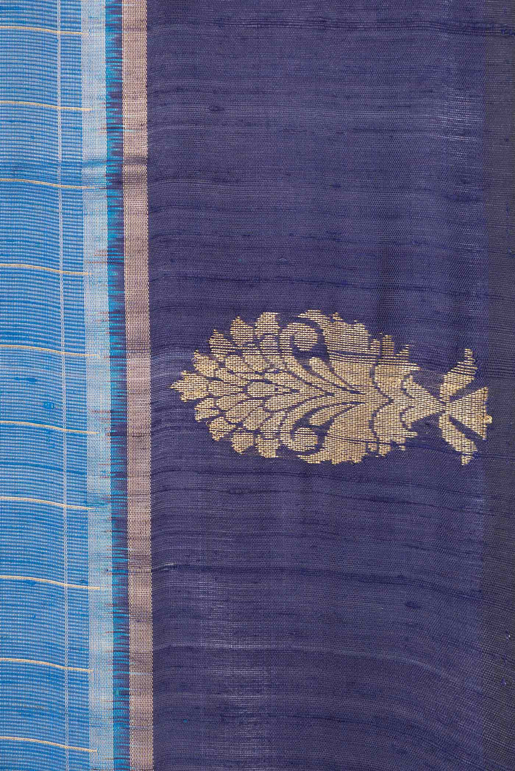 Border image of Sky Blue Dual Tone Tussar Saree with Checked design on the body and Fancy Border