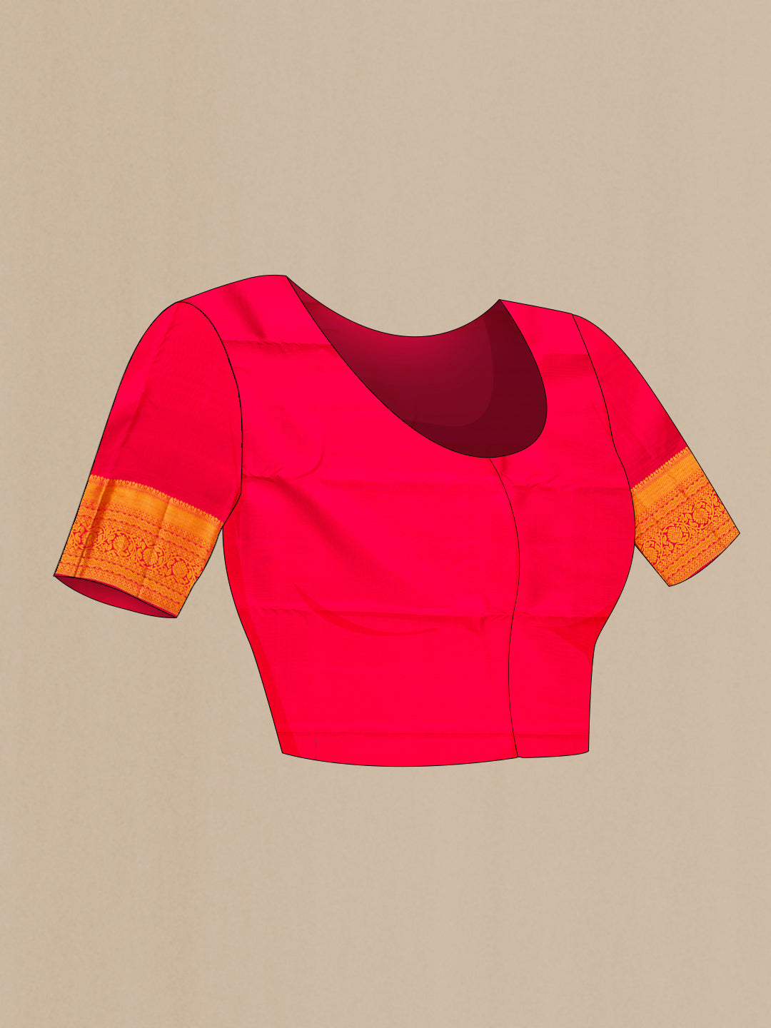 Close up image of the blouse of Dark Pink Dual Tone Kanjivaram Silk Saree with Zari Brocade on the body and Zari Border. 