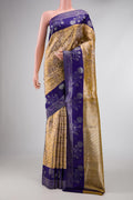 Gold Dual Tone Kanchipuram Silk Saree with Zari Brocade on the body and Fancy Border displayed on a mannequin