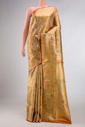 Sea Green Dual Tone Kanchipuram Silk Saree with Zari Brocade on the body and Fancy Border displayed on a mannequin