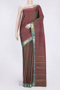 Mehandi Green Dual Tone Kanchipuram Saree with Plain Body and Zari Border.  displayed on a mannequin