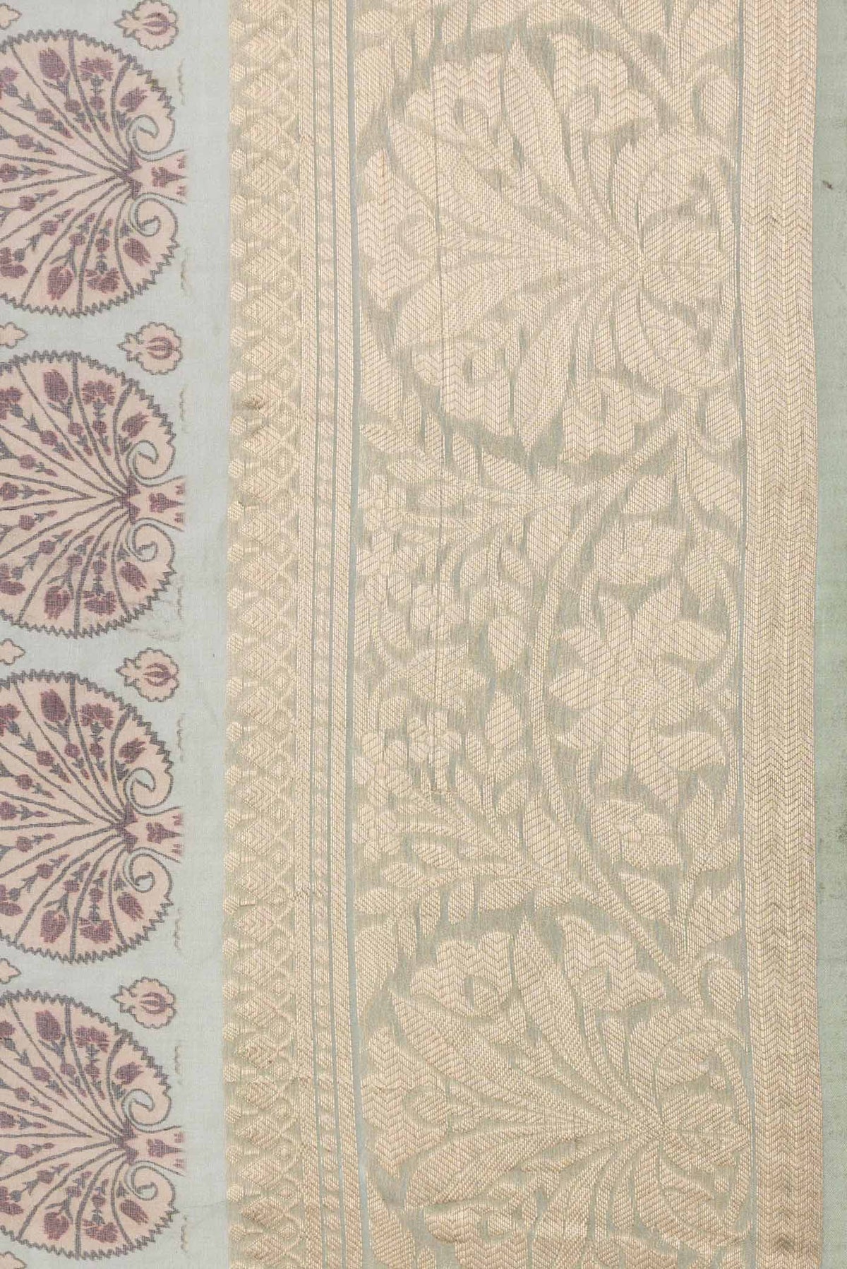 Border image of Beige Dual Tone Organza Silk Saree with Printed design on the body and Zari Border. 