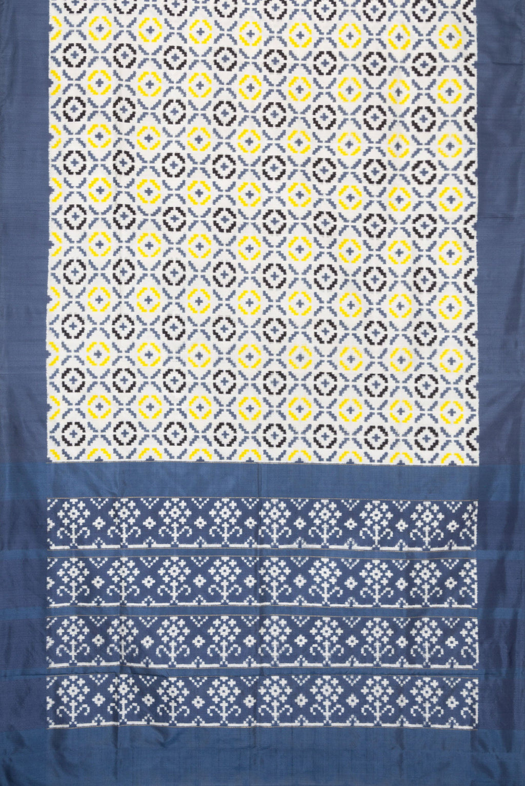 Flat view of Off White Dual Tone Double Ikat Saree with Ikat Print on the body and Plain Border. 