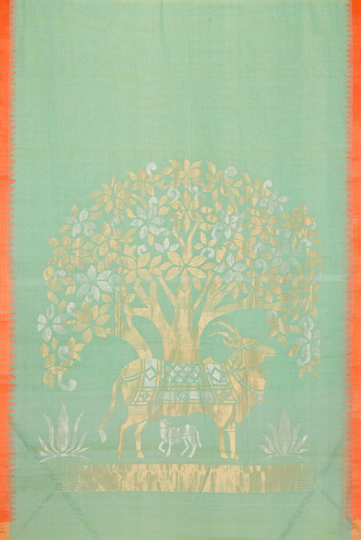 Flat view of Pista Green Dual Tone Uppada Silk Saree with Plain Body and Thread Border. 