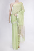 Pista Green Dual Tone Tussar Silk Saree with Checked design on the body and Zari Border.  displayed on a mannequin
