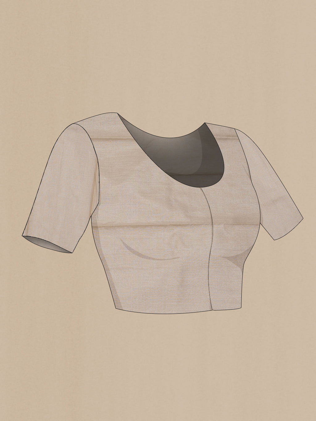 Close up image of the blouse of Beige Dual Tone Chanderi Silk Saree with Zari Brocade on the body and Without Border. 