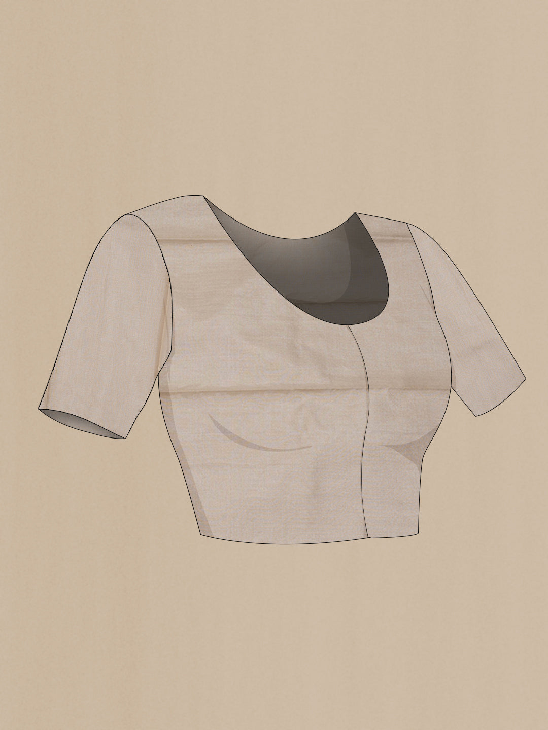 Close up image of the blouse of Beige Dual Tone Chanderi Silk Saree with Zari Brocade on the body and Without Border. 