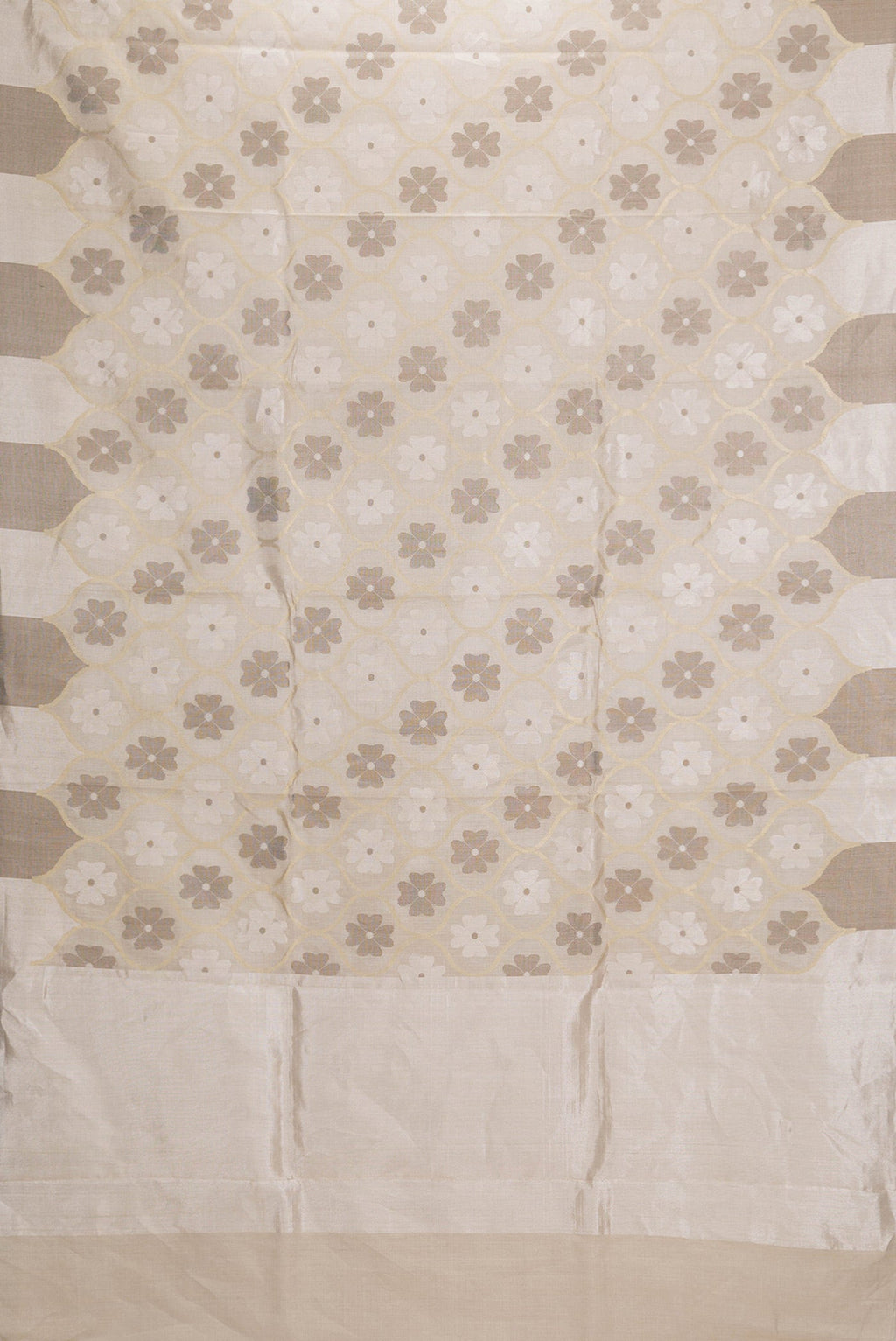 Flat view of Beige Dual Tone Chanderi Silk Saree with Zari Brocade on the body and Without Border. 