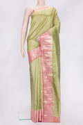 Mehandi Green Dual Tone Tussar Silk Saree with Zari Butta on the body and Fancy Border.  displayed on a mannequin