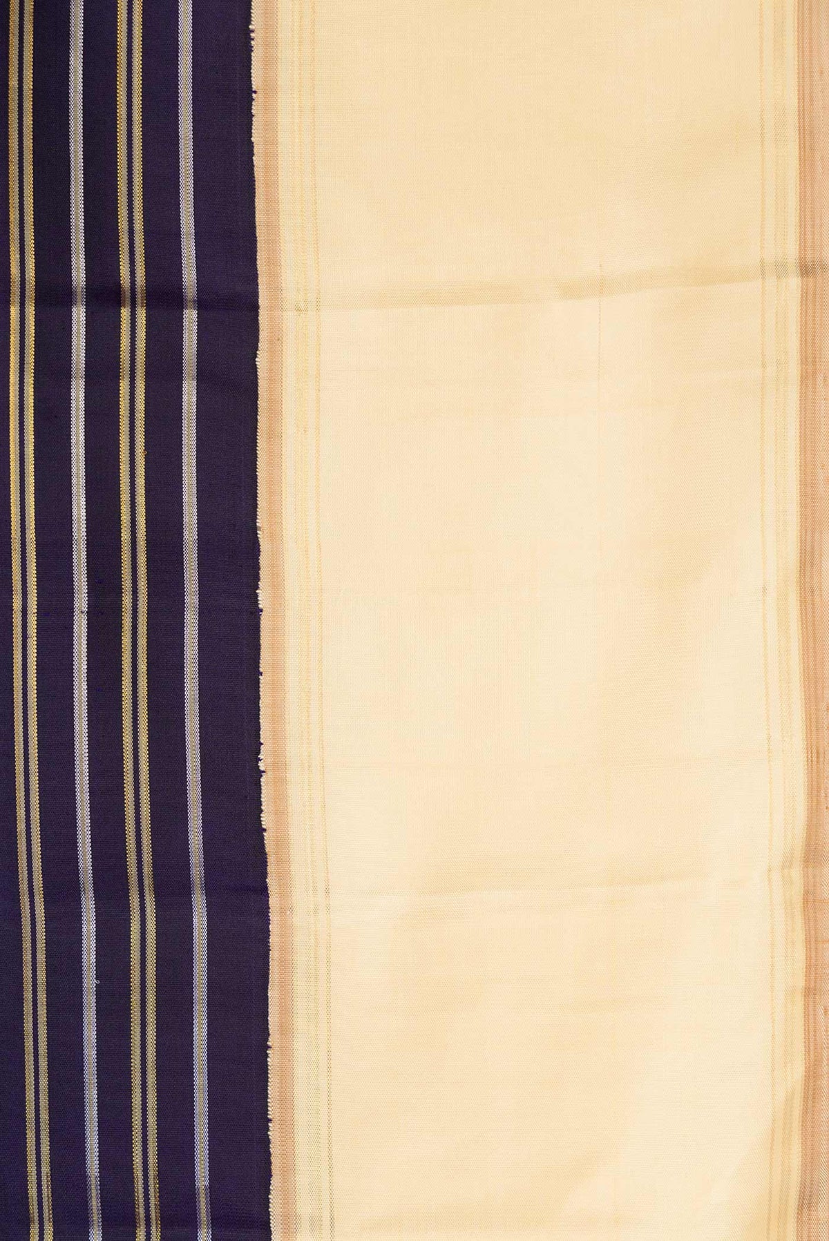 Border image of Navy Blue Dual Tone Kanchipuram Silk Saree with Stripes on the body and Zari Border. 
