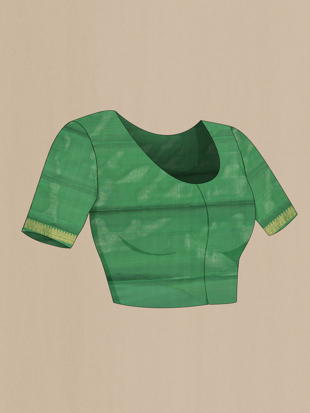 Close up image of the blouse of Green Dual Tone Kanchipuram Silk Saree with Jacquard design on the body and Thread Border. 