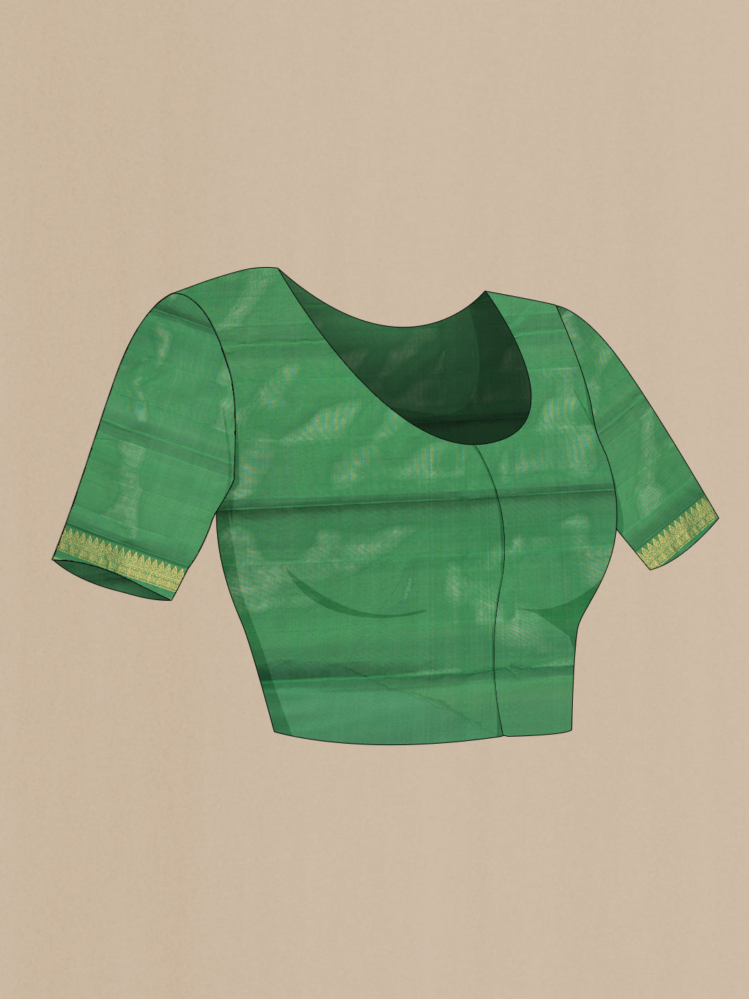 Close up image of the blouse of Green Dual Tone Kanchipuram Silk Saree with Jacquard design on the body and Thread Border. 