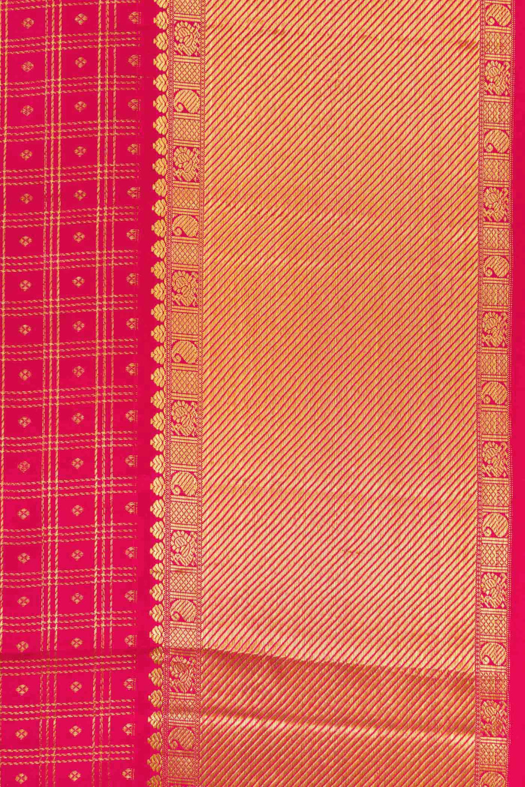 Border image of Dark Pink Dual Tone Kanjivaram Silk Saree with Zari Brocade on the body and Zari Border. 