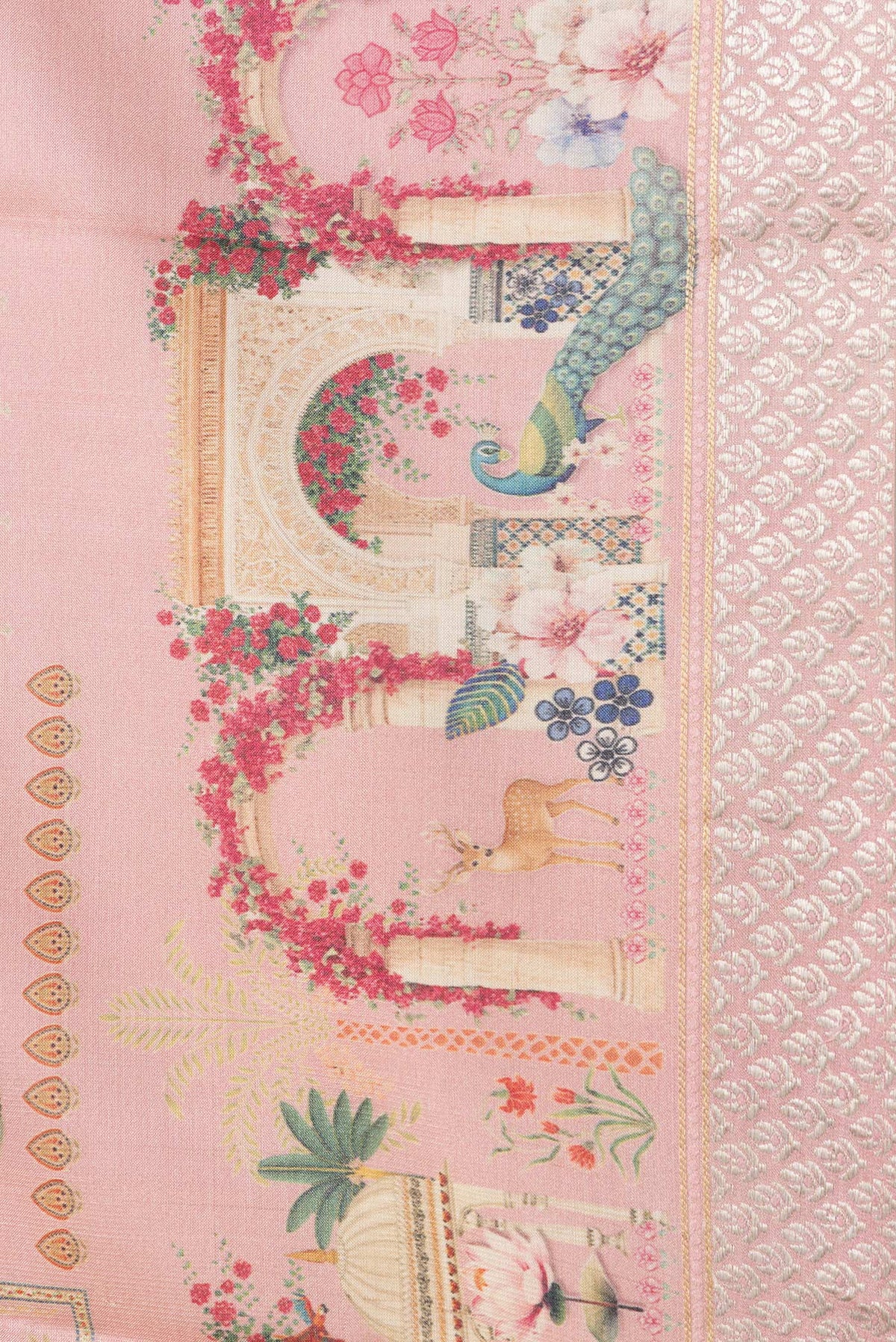 Border image of Pink Dual Tone Tussar Silk Saree with Printed design on the body and Fancy Border. 