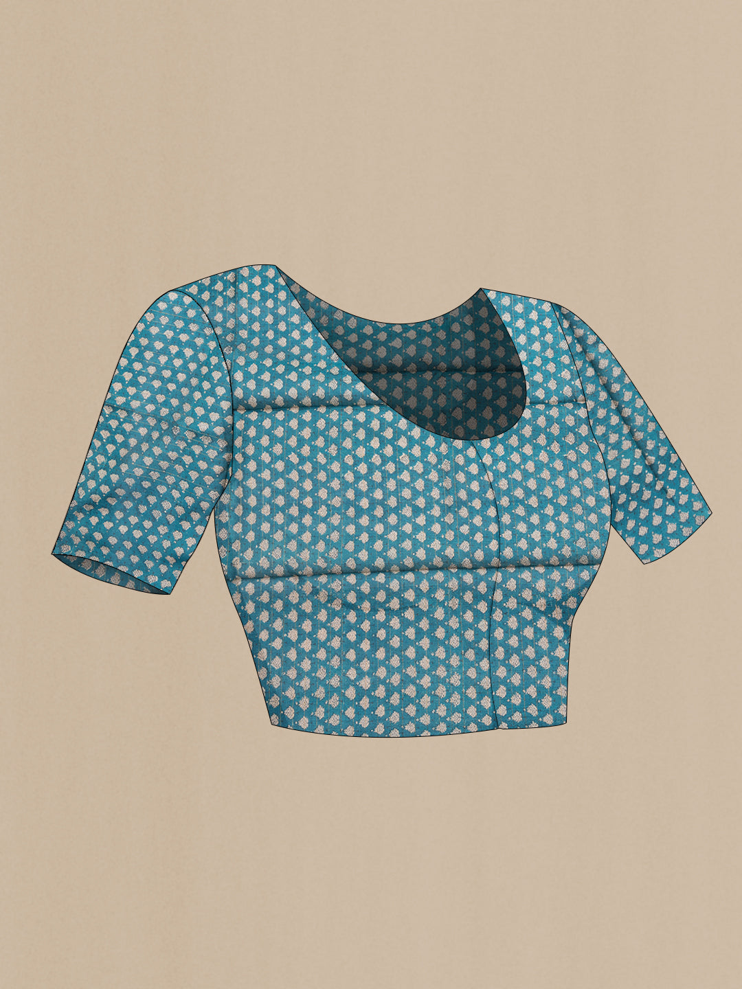 Close up image of the blouse of Green Tussar Silk Saree with Checked design on the body and Printed Border. 