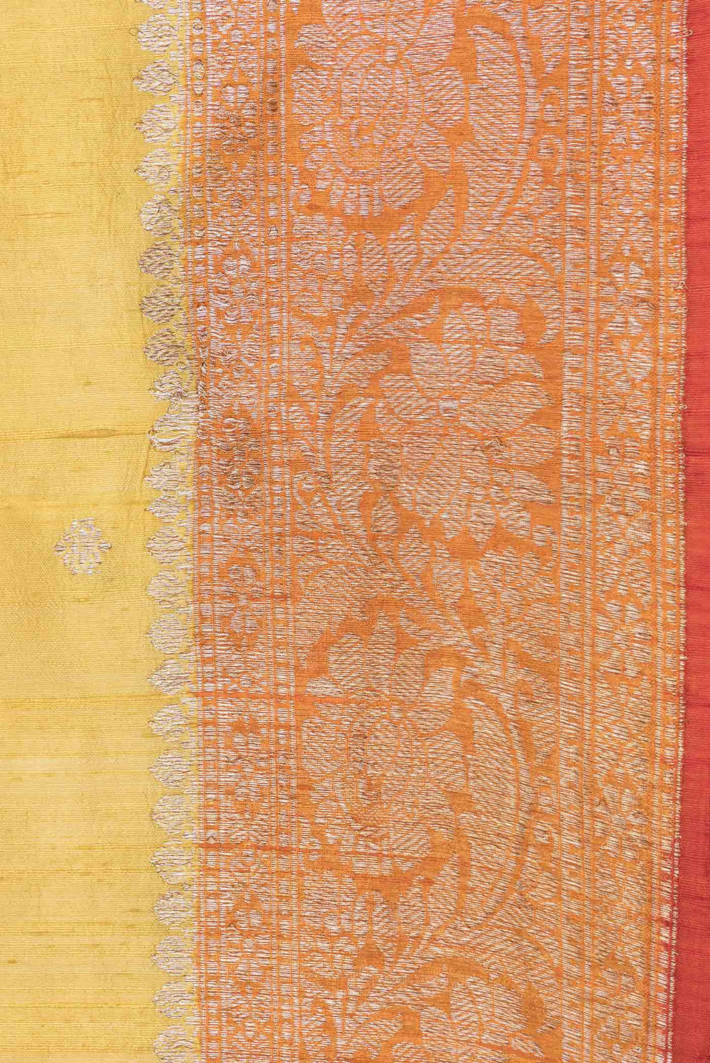 Border image of Yellow Dual Tone Tussar Saree with Zari Butta on the body and Zari Border. 