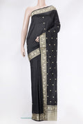 Black Dual Tone Banarasi Silk Saree with Thread Butta on the body and Thread Border.  displayed on a mannequin
