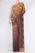 Brown Dual Tone Tussar Silk Saree with Stripes on the body and Plain Border.  displayed on a mannequin