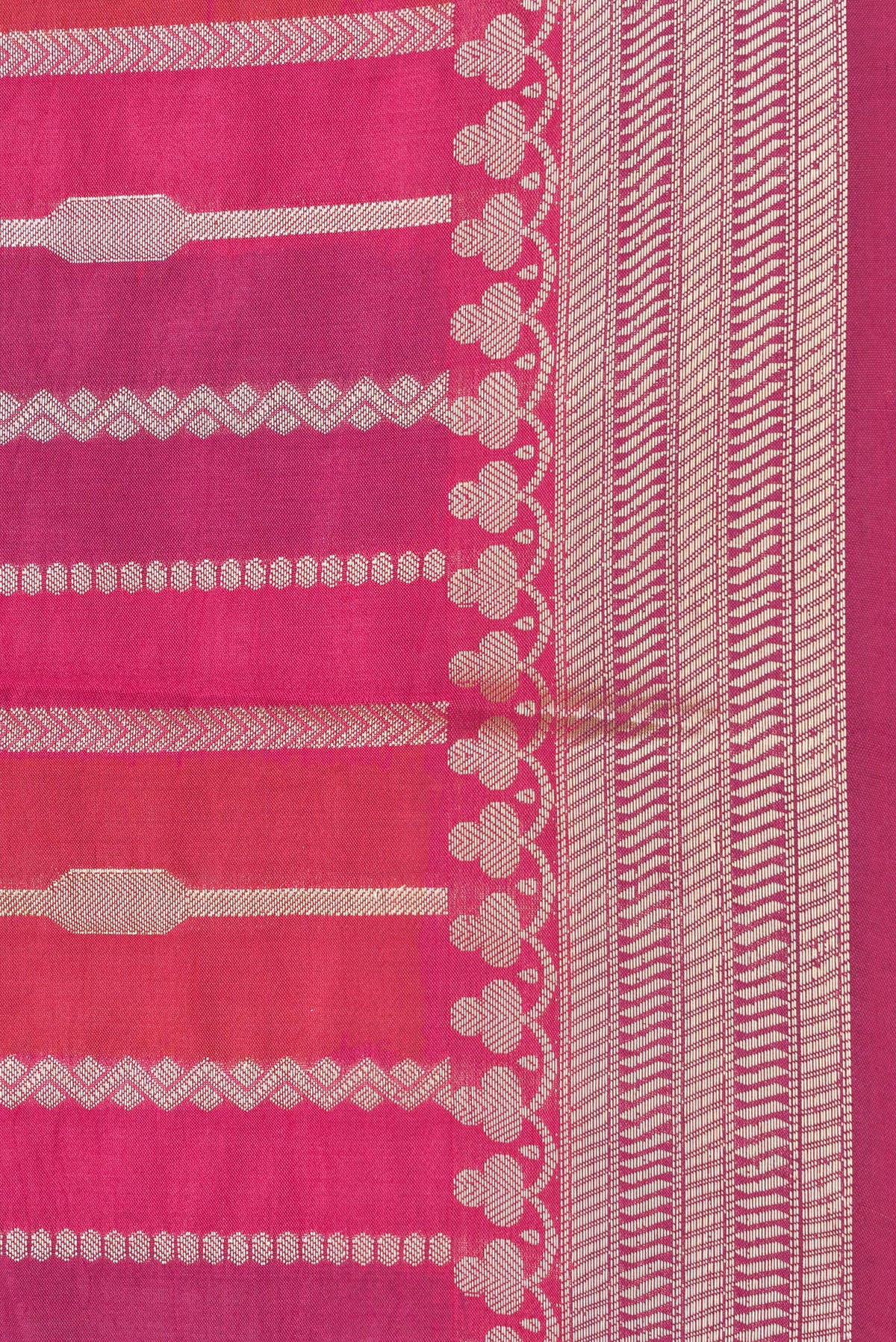Border image of Red,Purple and Pink Color Tussar Silk Saree with Zari Brocade on the body and Zari Border. 