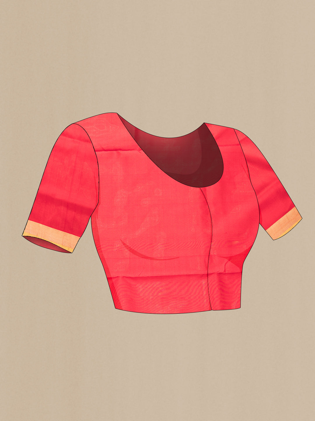 Close up image of the blouse of Red Dual Tone Uppada Silk Saree with Zari Butta on the body and Zari Border. 