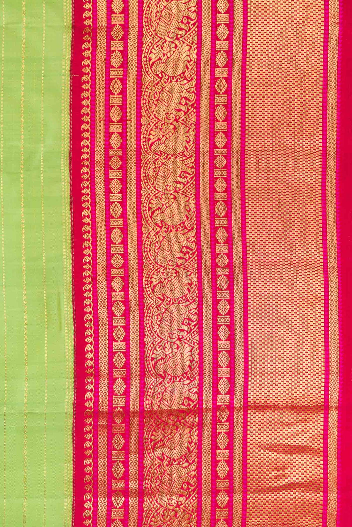 Border image of Parrot Green Dual Tone Kanchipuram Silk Saree with Stripes on the body and Zari Border. 