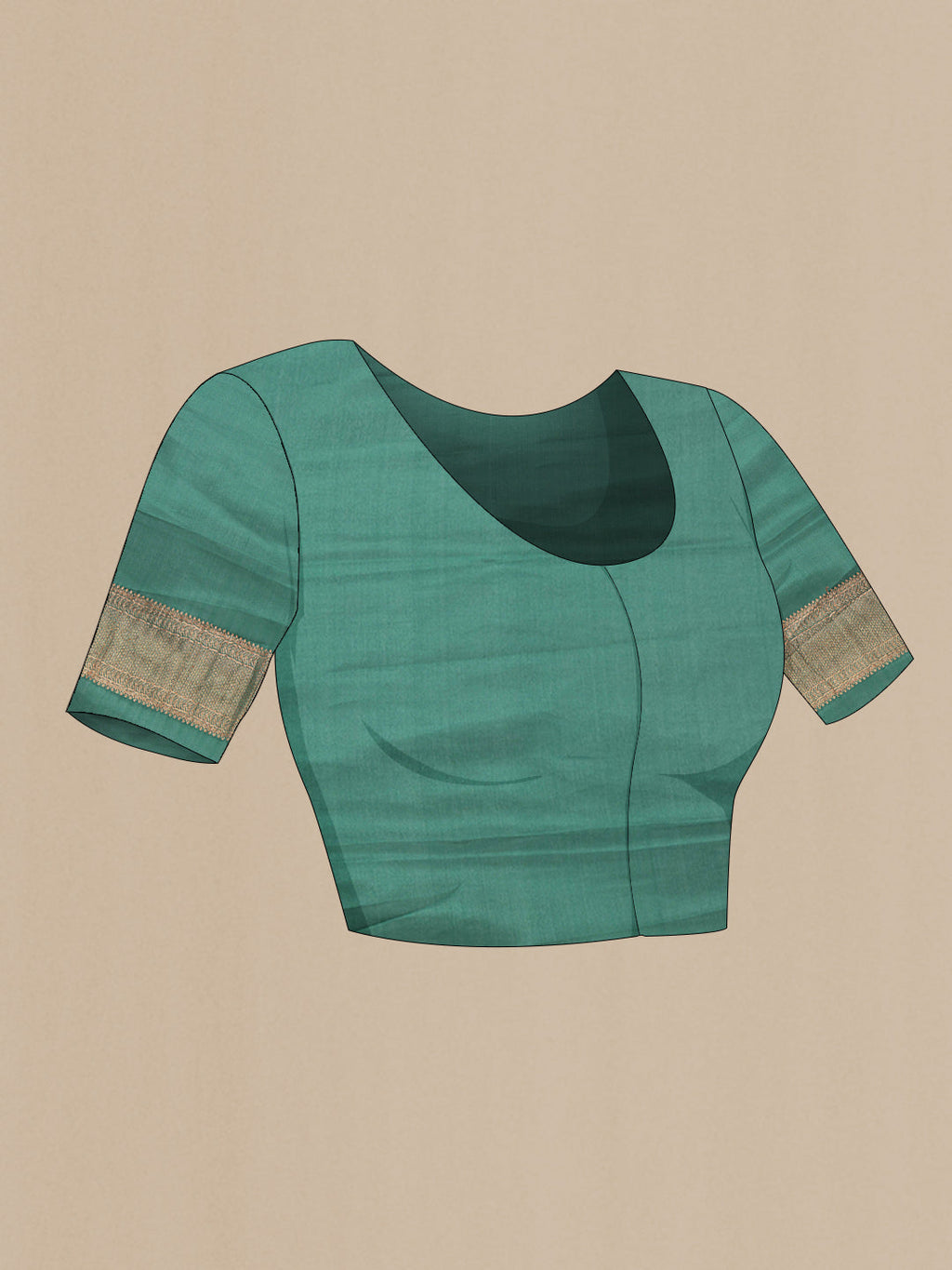 Close up image of the blouse of Bottle Green Dual Tone Banarasi Georgette Saree with Zari Butta on the body and Zari Border. 