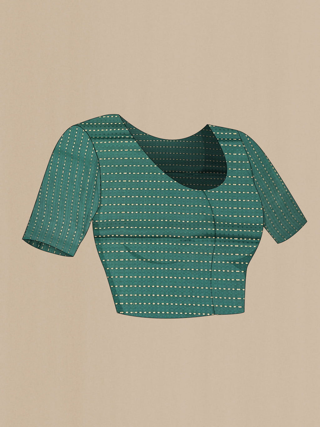Close up image of the blouse of Bottle Green Dual Tone Mysore Silk Saree with Plain Body and Fancy Border. 