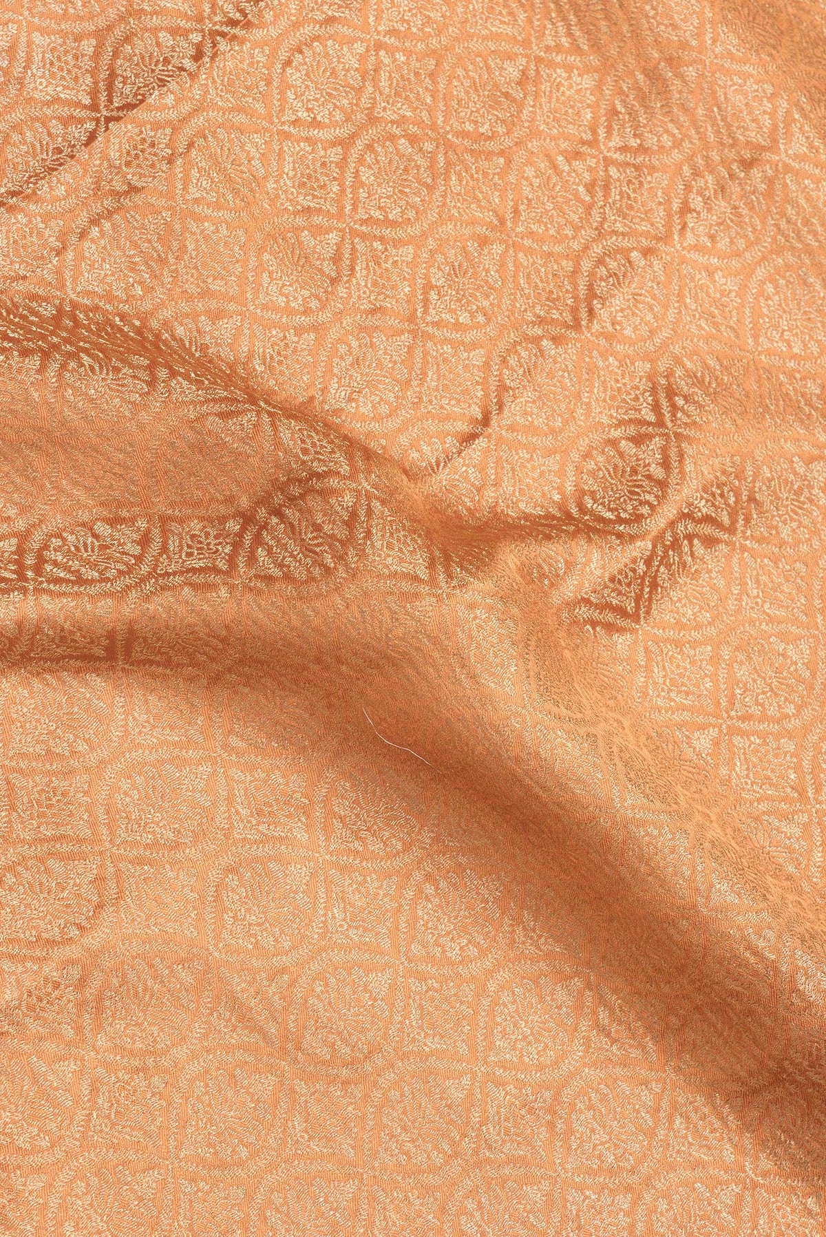 Close up of Orange Dual Tone Mysore Georgette Saree with Zari Brocade on the body and Zari Border.  displaying folds
