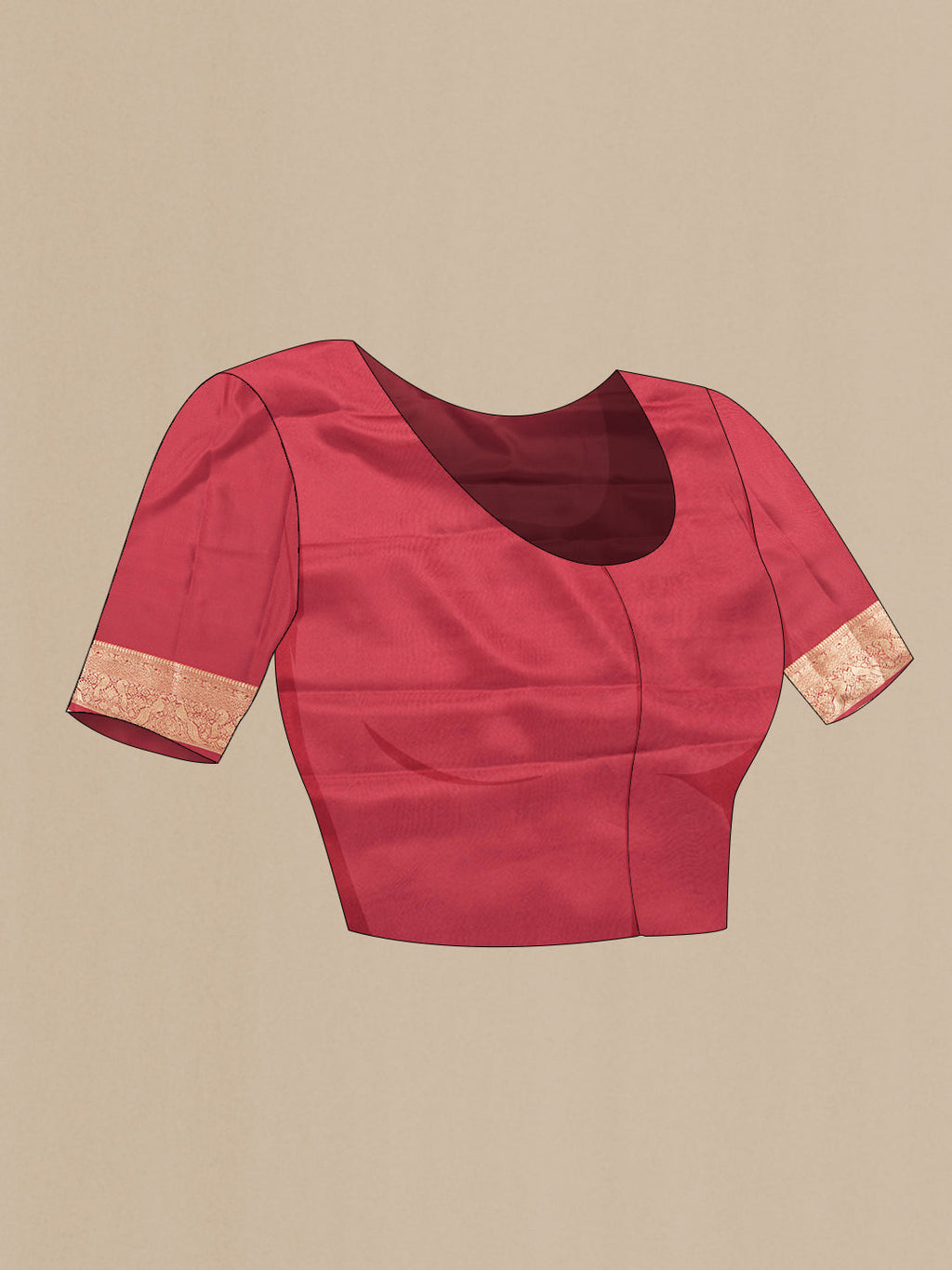 Close up image of the blouse of Maroon Dual Tone Mysore Georgette Saree with Zari Butta on the body and Zari Border. 