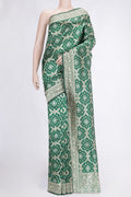 Bottle Green Dual Tone Banarasi Silk Saree with Zari Brocade on the body and Zari Border.  displayed on a mannequin