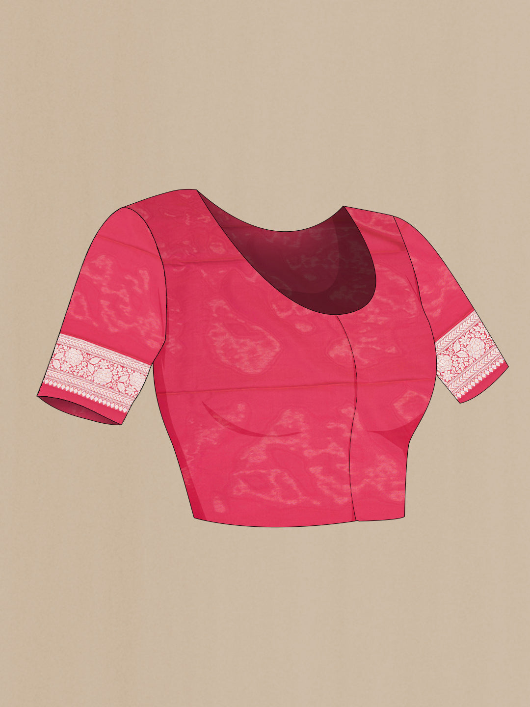 Close up image of the blouse of Dark Pink Dual Tone Blended Banarasi Saree with Zari Brocade on the body and Zari Border. 