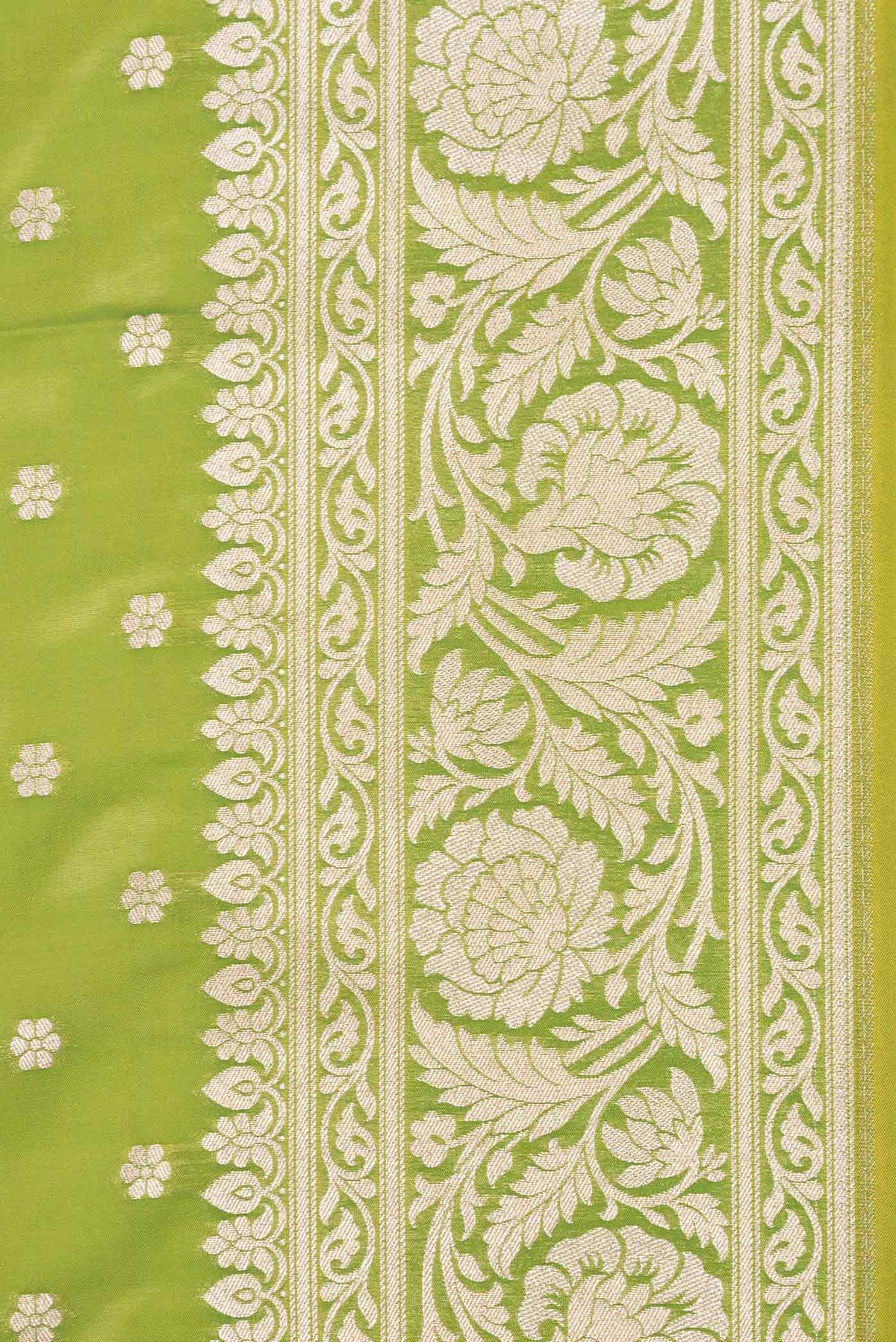 Border image of Parrot Green Dual Tone Blended Banarasi Saree with Zari Butta on the body and Zari Border. 