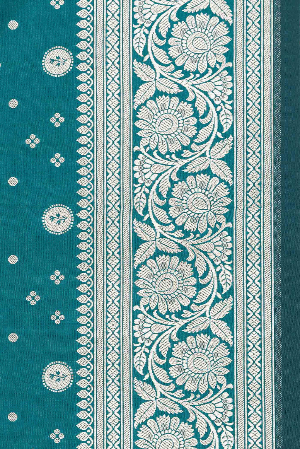 Border image of Peacock Blue Dual Tone Blended Banarasi Saree with Zari Butta on the body and Zari Border. 