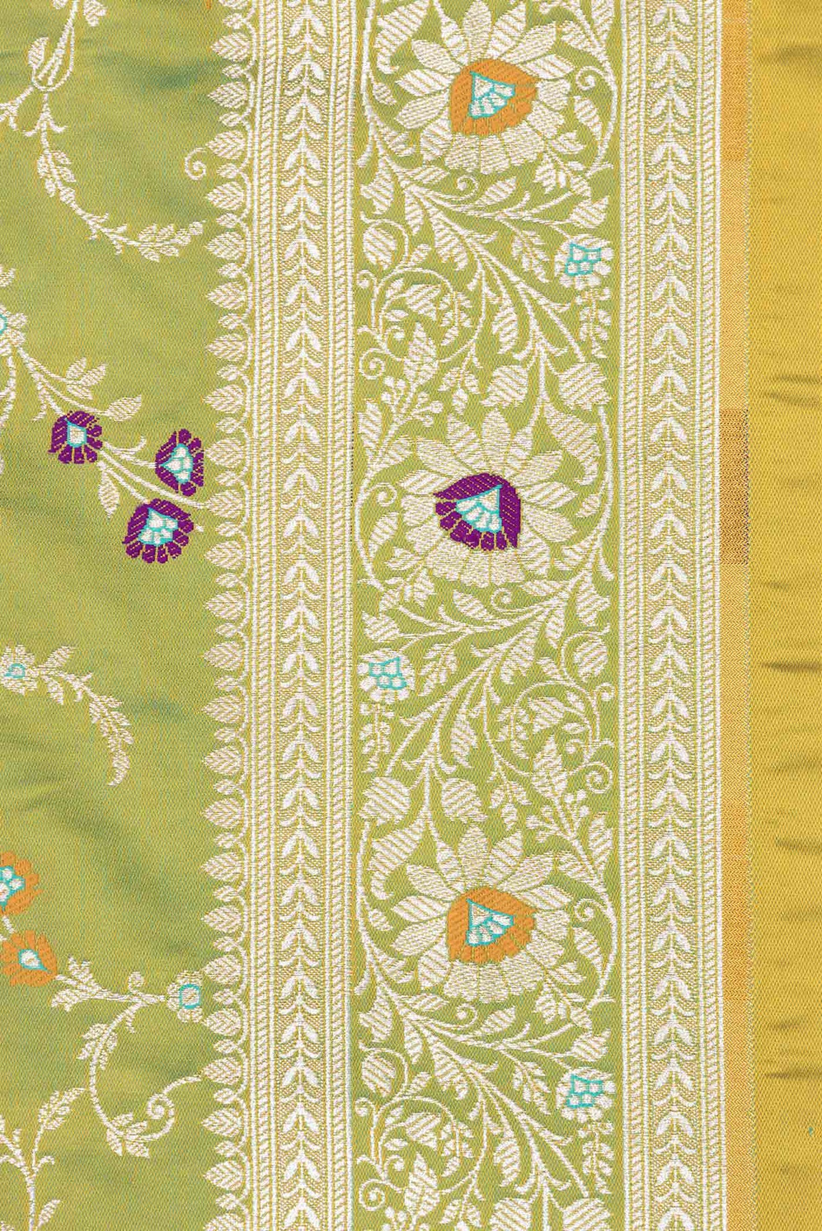 Border image of Parrot Green Dual Tone Blended Banarasi Saree with Zari Brocade on the body and Zari Border. 