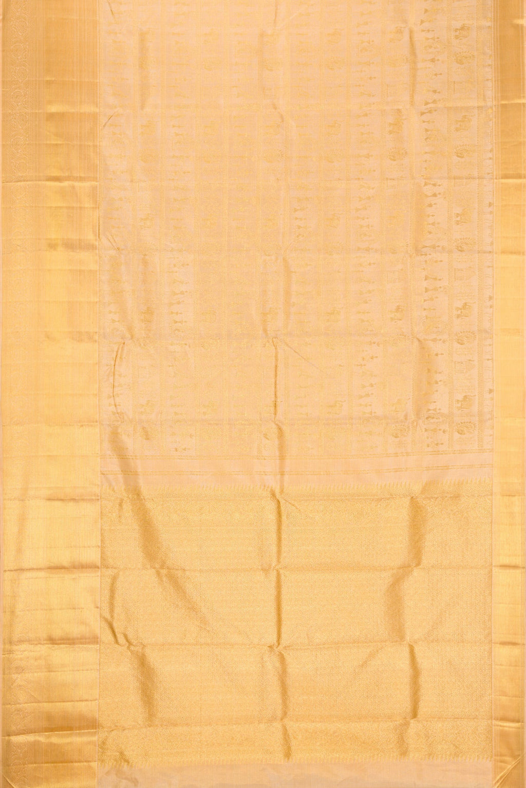 Flat view of Rose Gold Dual Tone Kanchipuram Silk Saree with Zari Brocade on the body and Fancy Border. 