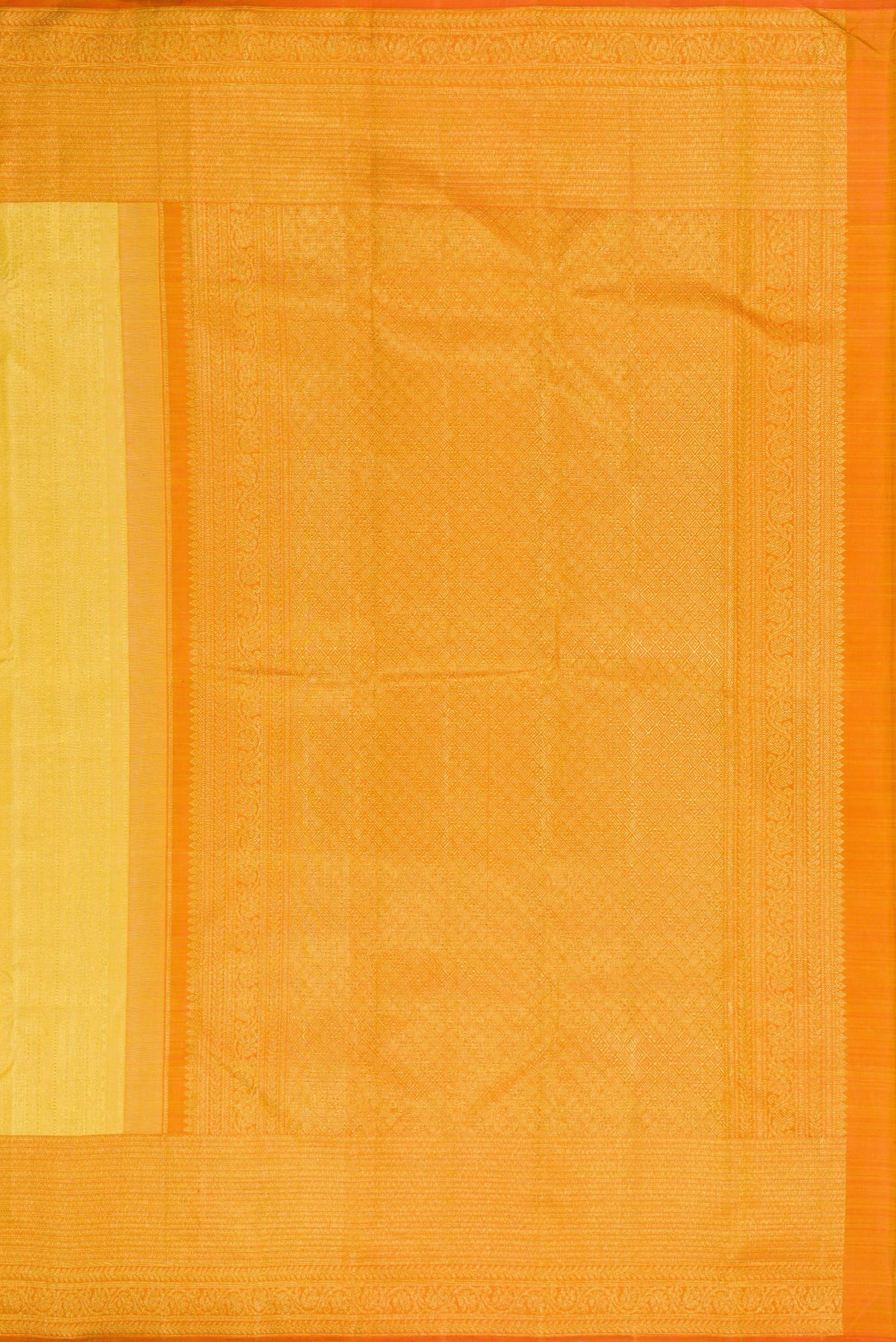 Close up image of the pallu of Sandal Dual Tone Kanchipuram Silk Saree with Zari Brocade on the body and Zari Border. 