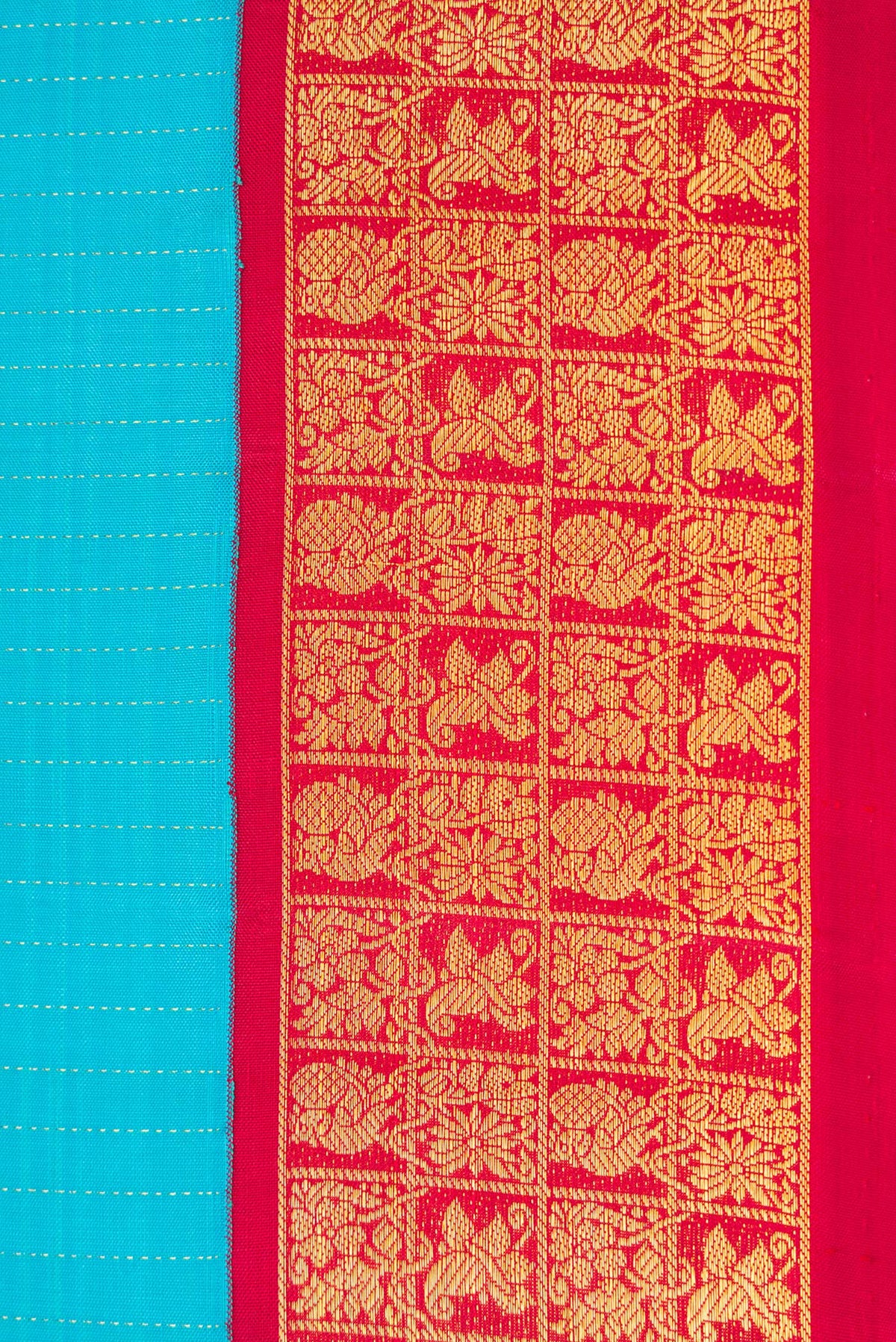 Border image of Sky Blue Dual Tone Kanjivaram Silk Saree with Stripes on the body and Zari Border. 