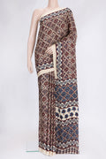 Beige Dual Tone Blended Satin Crepe Saree with Printed design on the body and Printed Border.  displayed on a mannequin