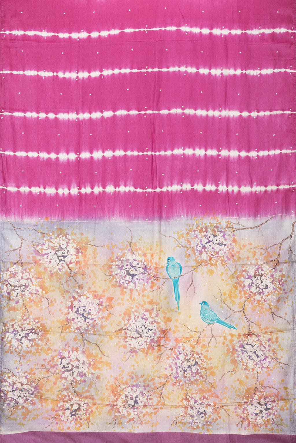 Flat view of Pink Dual Tone Tussar Silk Saree with Embroidery on the body and Without Border. 