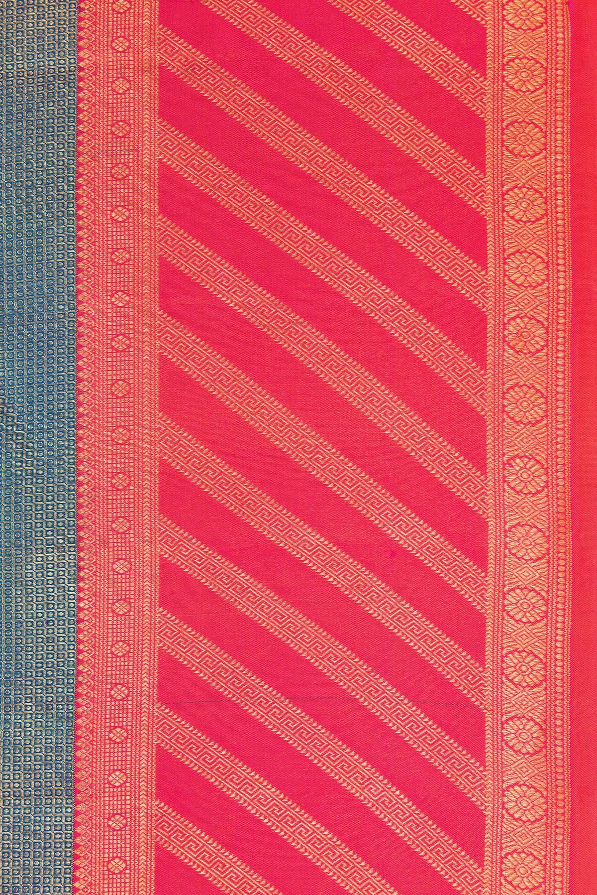 Border image of Peacock Blue Dual Tone Kanjivaram Silk Saree with Zari Brocade on the body and Fancy Border. 