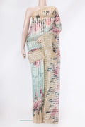 Sky Blue Dual Tone Organza Silk Saree with Stripes on the body and Fancy Border.  displayed on a mannequin